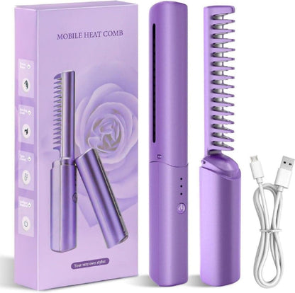 ❤️ Meneflix Portable Mini Hair Straightener Cordless Rechargeable Mini Adjustable Hair Straightener Hot Comb ❤️