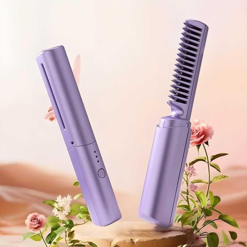 ❤️ Meneflix Portable Mini Hair Straightener Cordless Rechargeable Mini Adjustable Hair Straightener Hot Comb ❤️
