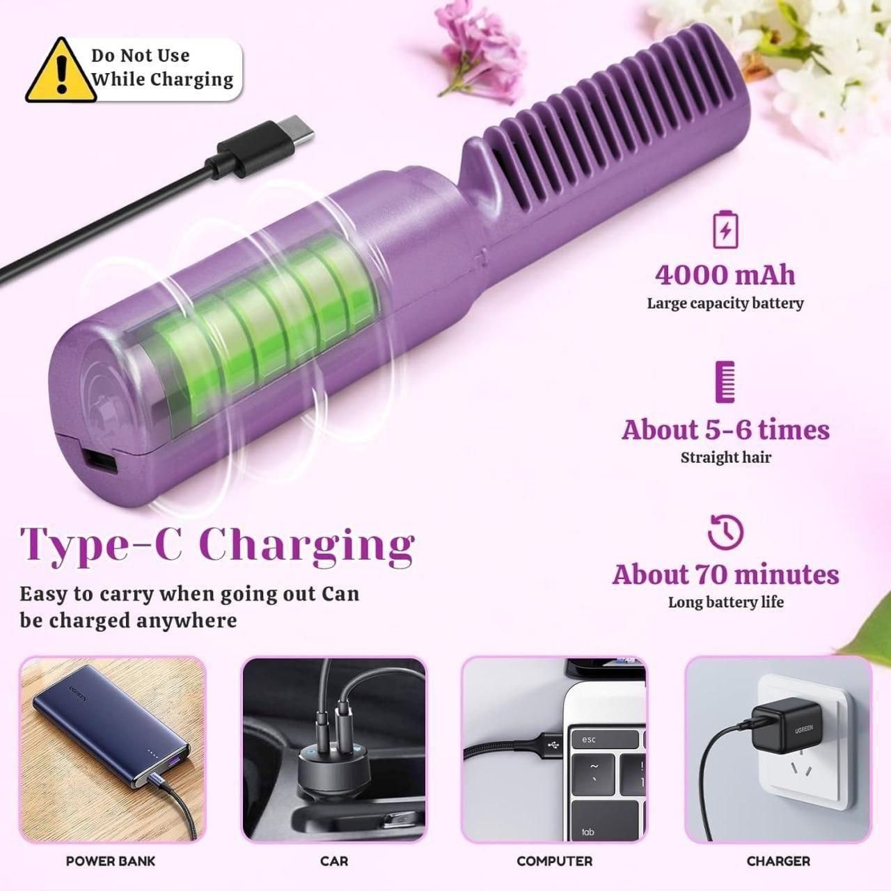 ❤️ Meneflix Portable Mini Hair Straightener Cordless Rechargeable Mini Adjustable Hair Straightener Hot Comb ❤️