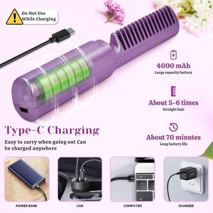 ❤️ Meneflix Portable Mini Hair Straightener Cordless Rechargeable Mini Adjustable Hair Straightener Hot Comb ❤️