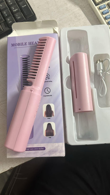 ❤️ Meneflix Portable Mini Hair Straightener Cordless Rechargeable Mini Adjustable Hair Straightener Hot Comb ❤️